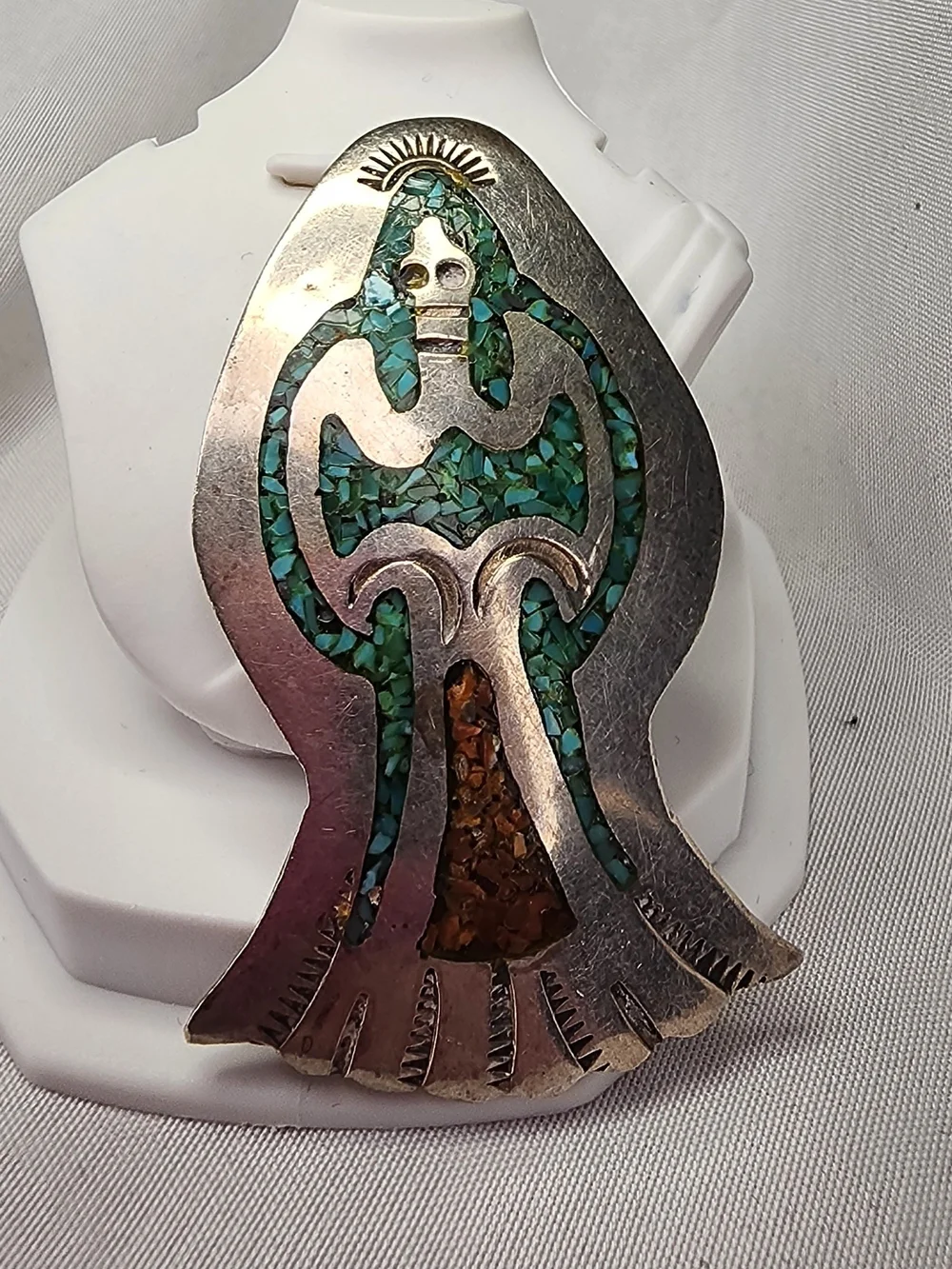 Turquoise Inlay Sterling Silver Southwestern Bird Pendant